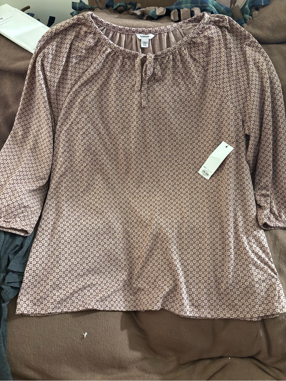 Sonoma Mauve Printed Peasant Blouse